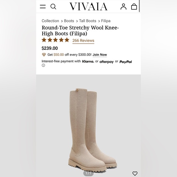 Vivaia Filipa Wool Knee Hi Tall Boots Pull On Womens Size 9.5 /41 Beige taupe - Picture 6 of 15